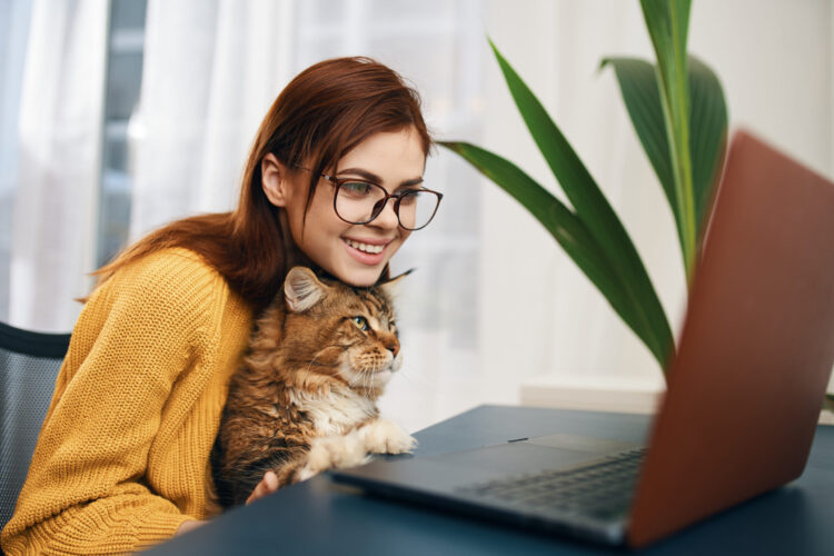 woman-cat-laptop